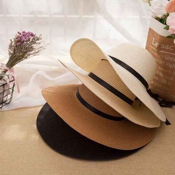 Khaki Wide Brim Classic Style Solid Color Big Eaves Sun Hat - Picture 2 of 3